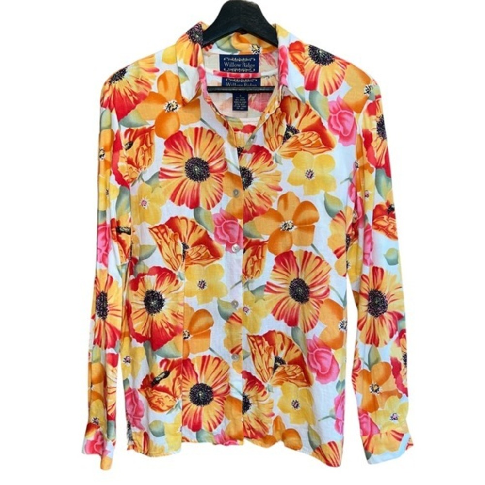 VTG Willow Ridge 2 PC Floral Button Down Blouse & Tank Sz S Linen Blend Colorful